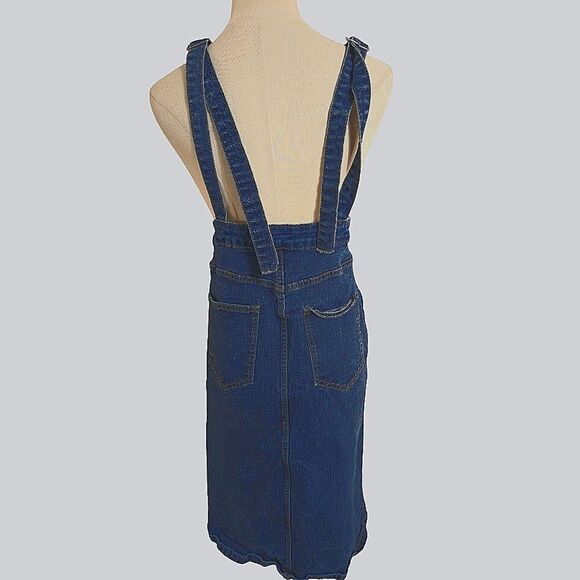 Denim Button-Front Pinafore Midi Jumper Dress - Picture 5 of 8
